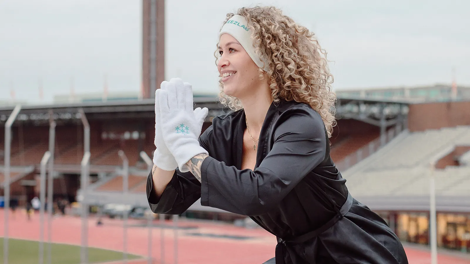 A Freezlab member in the stands of the Olympic Stadium
